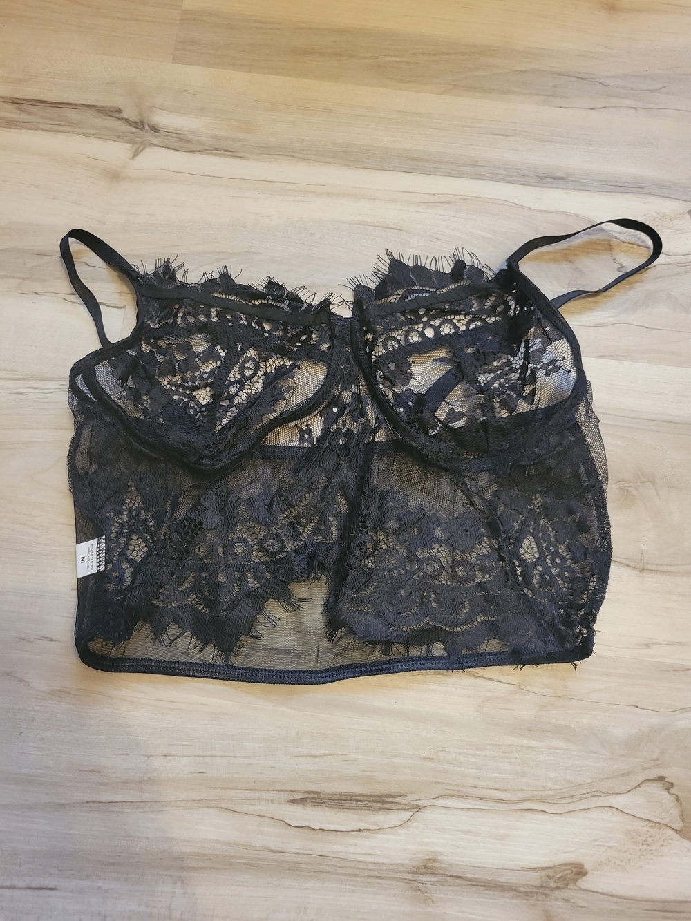 Sheer Black Lace Longline Bralette with Lace Panty